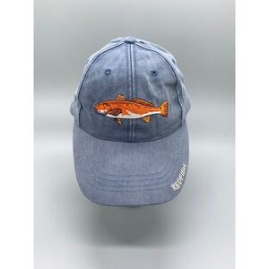Flying Fisherman Redfish Embroidered Hat‎ Blue Cotton Adjustable Strapback Cap